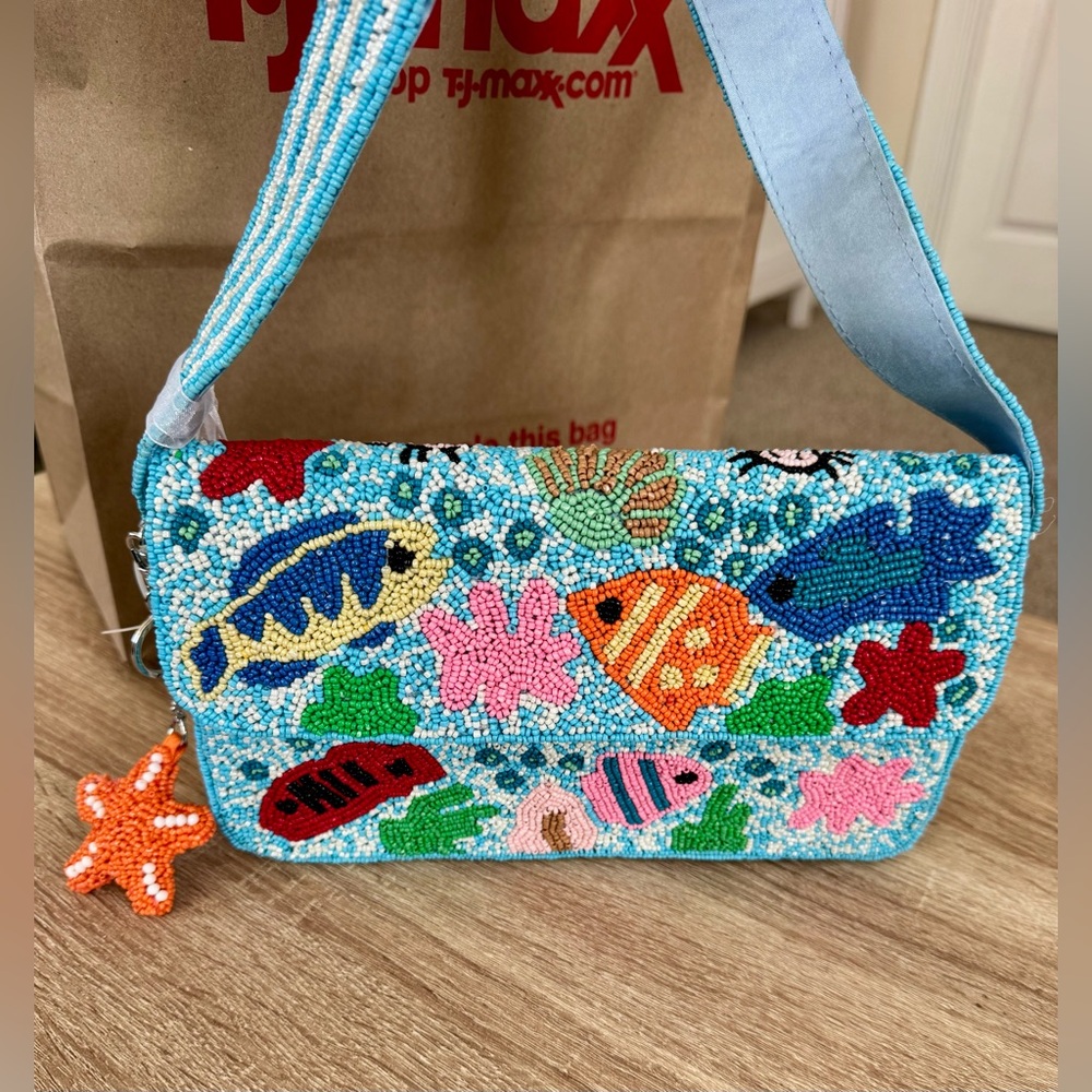 Viral TikTok Beaded Tropical Fish 🐠🩵 Bag Purse - Handcrafted In India - NWT